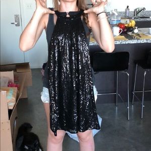 Black sequin halter mini dress!